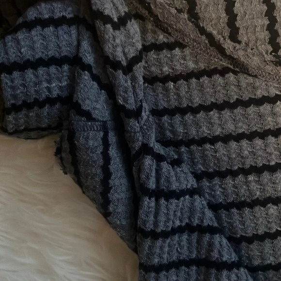 Free People Blue Black Stripe Peplum Long Sleeve Shirt - Picture 6 of 9